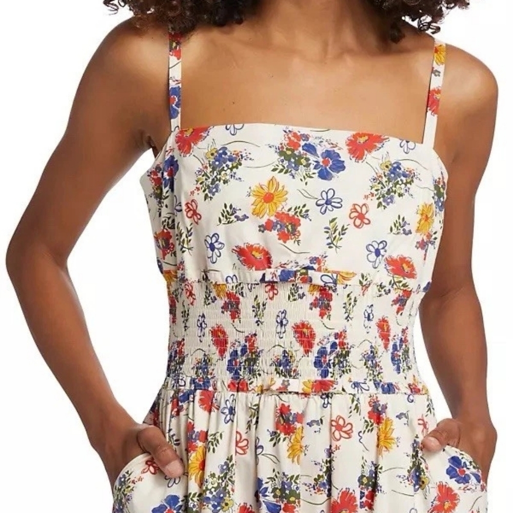 HVN Cotton Maxi Dress Smocked Midi Dress Flower Print 6 Nwot $495